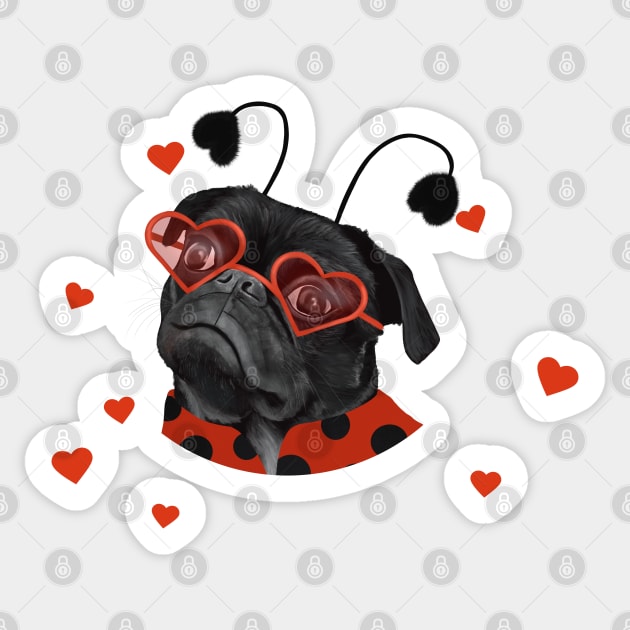 Little Love Pug | Black Pug With Heart Sunglasses Sticker by Suneldesigns